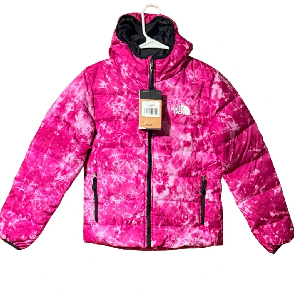 NEW The North Face Girls Down L 12 Reversible Jacket Pink Spray Black